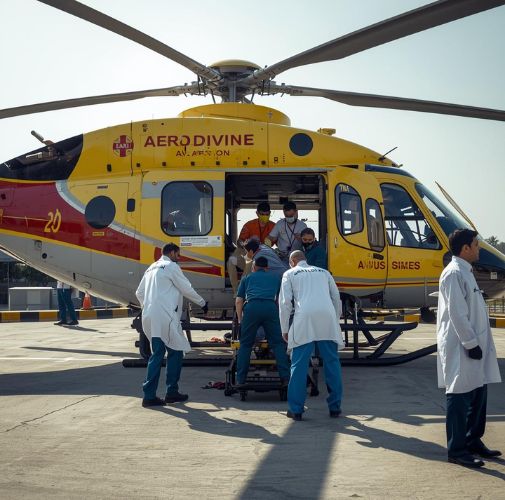 Air ambulance helicopter service in Gujarat by Aero Divine Aviation