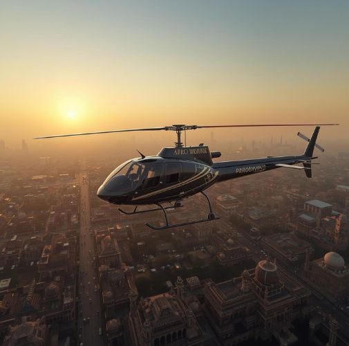 Private helicopter parked in Delhi available for helicopter rent in Delhi