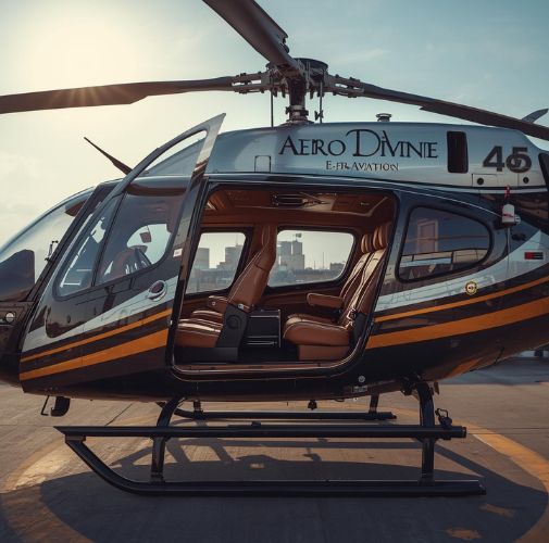 Aero Divine Aviation helicopter with displayed helicopter rent price in Delhi