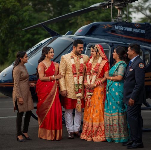 Wedding helicopter services in Delhi, AERO Divine Aviation providing private helicopter rides for bride and groom